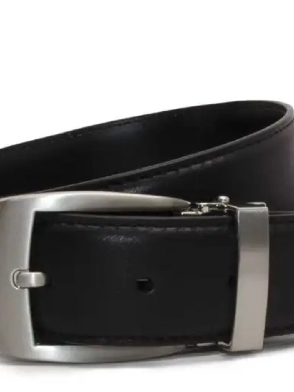 Men's Classic Black Leather Belt Silver Buckle